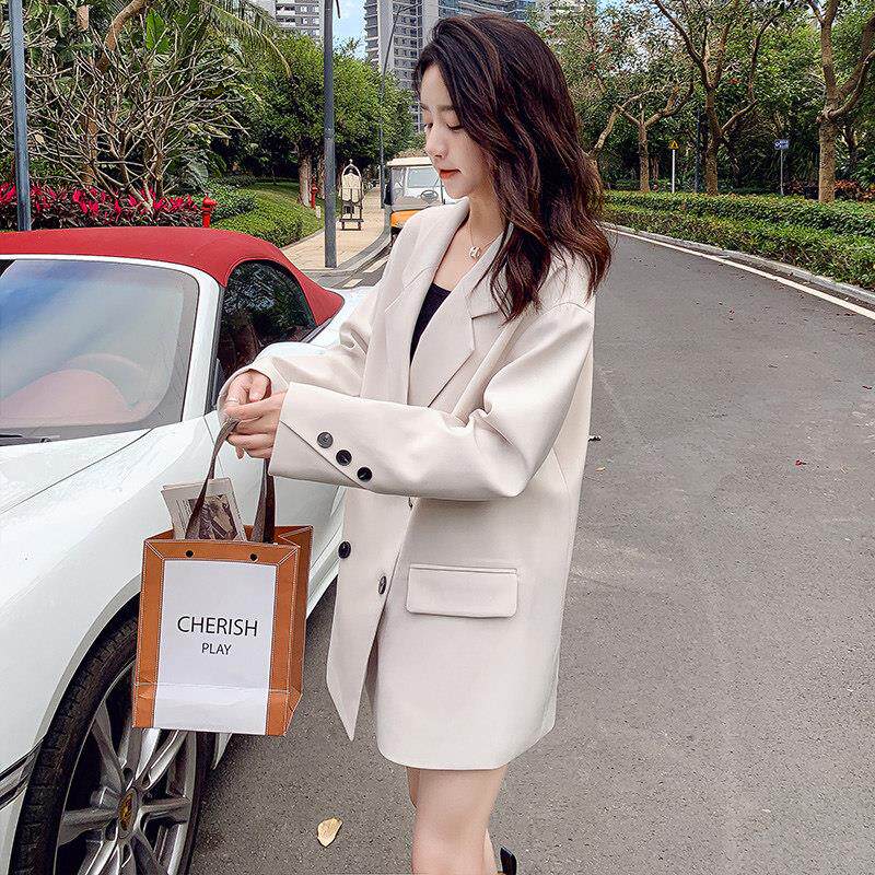 SPYB白色西装外套女2026年春秋新款设计感小众时尚百搭中长款西服