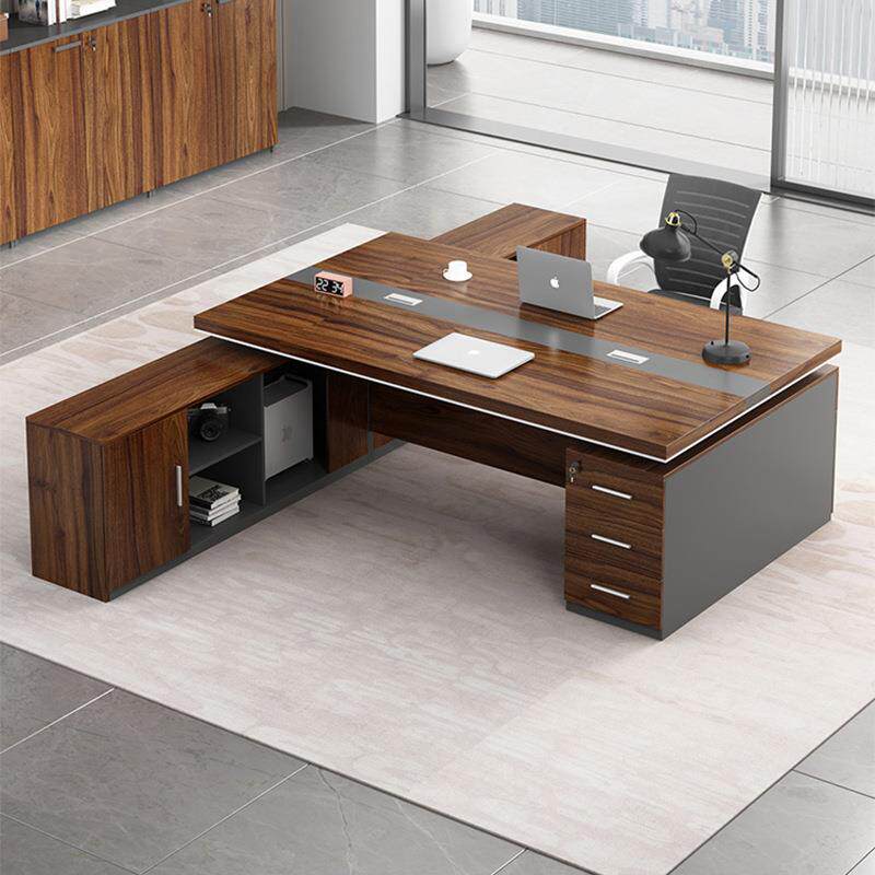 烤漆现代老板桌椅组合柜办公桌人造板板式一体经理财务桌子电脑桌