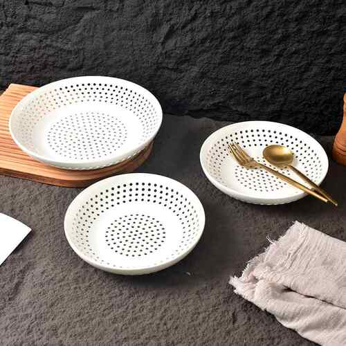 高温陶瓷镂空多孔蒸盘饺子包子家用海鲜沥水果盘圆形细小孔蒸盘