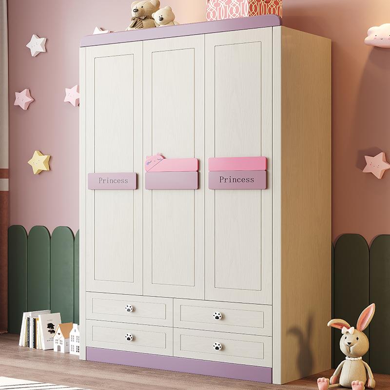 231#实木地中海儿童衣柜家用卧室经济型三门两门小男孩女孩储物挂