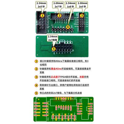 Xilinx FPGA下载器转接板 14Pin 10Pin  2.54mm   2.0mm 原厂线