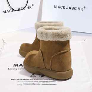 香港HK厚底增高9CM毛绒雪地靴女2025冬季 百搭保暖短靴棉靴 新款