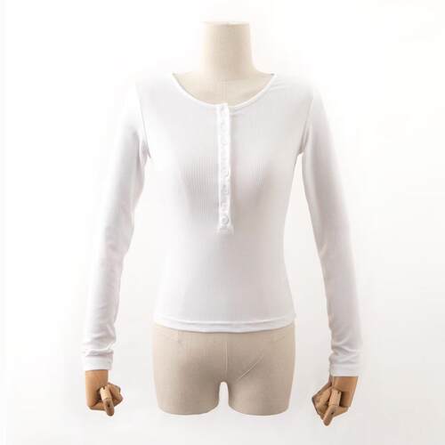 Buckle up long sleeved T-shirt, fine knit short waistband