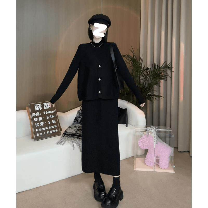 欧洲站时尚套装女2025年秋季针织大码洋气马甲半身裙上衣三件套潮