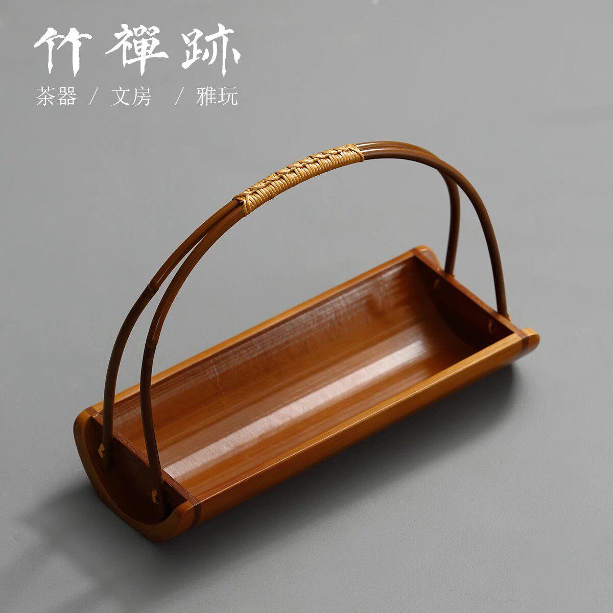 竹禅迹|楠竹小提篮 水果篮子托盘楠竹果盘手工竹编茶点盘水果篮子
