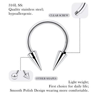 1Pcs Spike Septum Rings 16G Surgical Steel Piercing Jewelry