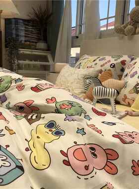 V45田园风小DVE花O上四床件套纯棉被套蓝色碎油画风写意1.5m被套