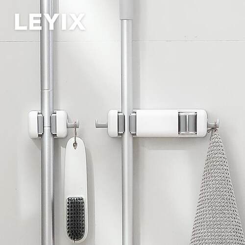 LEYIX 免打孔壁挂拖把夹强力无痕挂钩拖把固定抹布浴室收纳