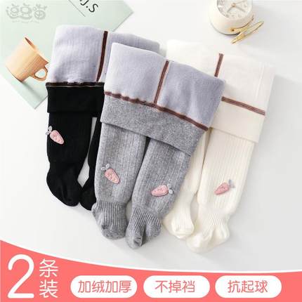 宝宝连裤袜秋冬女童打底裤加厚加绒婴儿打底袜外穿可开裆裤一体绒