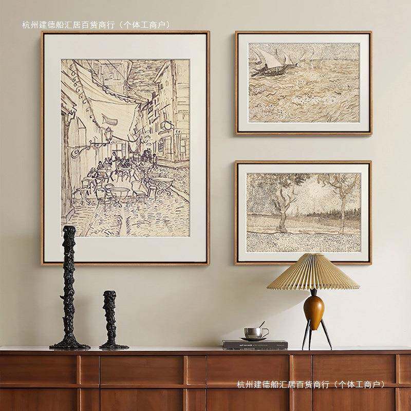 梵高玄关装饰画法式复古小众艺术挂画高级感中古风客厅素描风景壁
