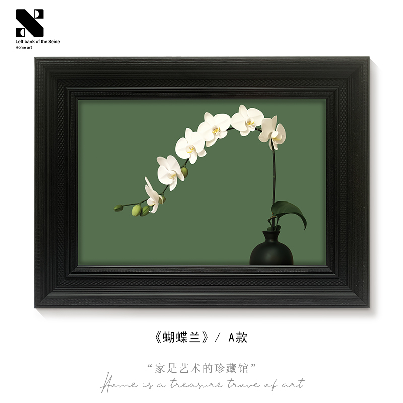 高档《蝴蝶兰》中古风客厅装饰画禅意花卉餐厅壁画轻法式复古卧室图片