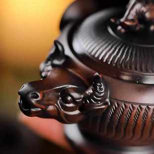 牛转乾坤高档紫陶茶壶单个手抓壶单壶家用手工泡茶壶旋转壶盖创意