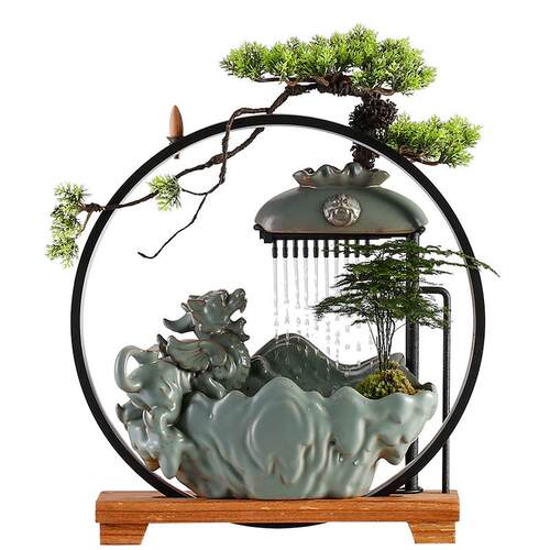 新中式招财貔貅流水摆件陶瓷循环水客厅桌面办公室开业乔迁礼品