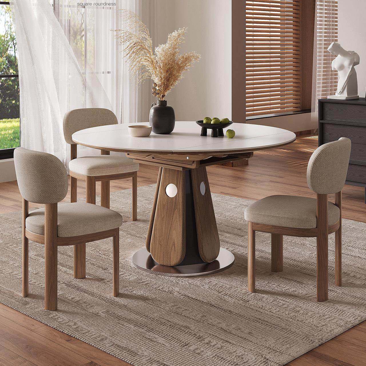 岩板餐桌可伸缩家用简约现代小户型宋氏美学方圆两用实木可变圆桌,住宅家具,岩板餐桌,淘宝优惠券,粉丝福利购,淘宝优惠卷