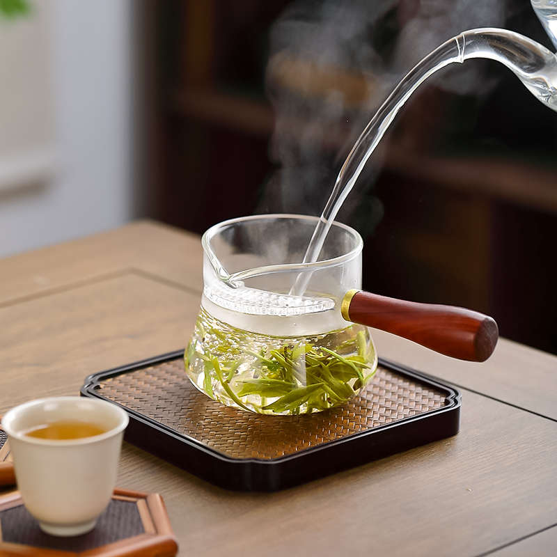 玻璃公道杯高档分茶器月牙公杯茶海耐热家用功夫茶具配件加厚侧把
