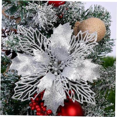 5pcs 9-16cm Glitter Artifical Christmas Flowers Christmas re