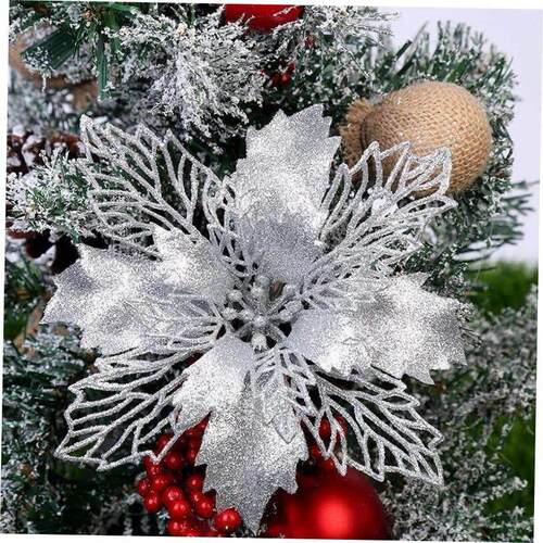 5pcs 9-16cm Glitter Artifical Christmas Flowers Christmas re