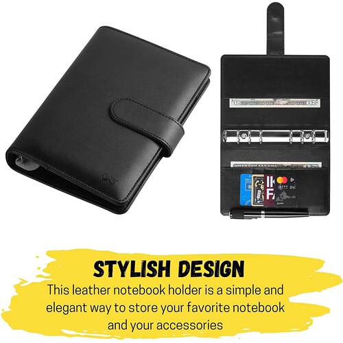 A5 Binder PU Leather 6-Ring Notebook Binder Cover for A5 Fil