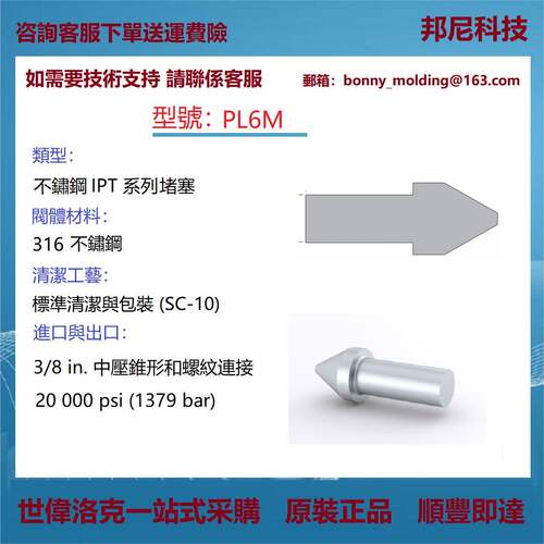 PL6M世伟洛克Swagelok316不锈钢IPT系列堵塞