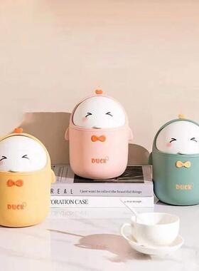 Mini Desktop Trash Can With Lid Portable Cute Cartoon Trash