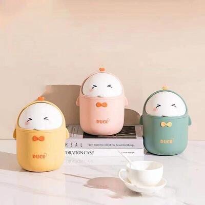 Mini Desktop Trash Can With Lid Portable Cute Cartoon Trash