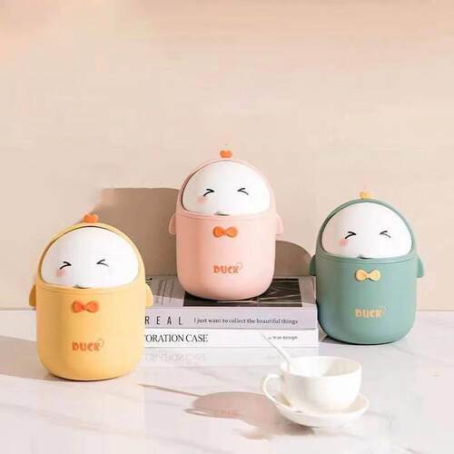 Mini Desktop Trash Can With Lid Portable Cute Cartoon Trash