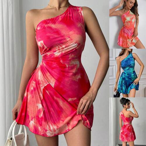 Women's color-block printed pleated V-neck sleeveless