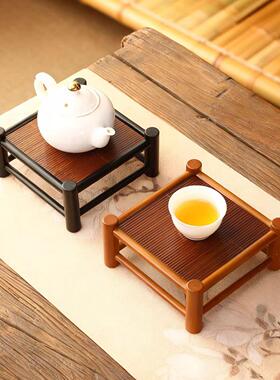 邱师傅竹木竹编壶架茶几小茶台正方形茶杯架家用茶桌竹席面置物架
