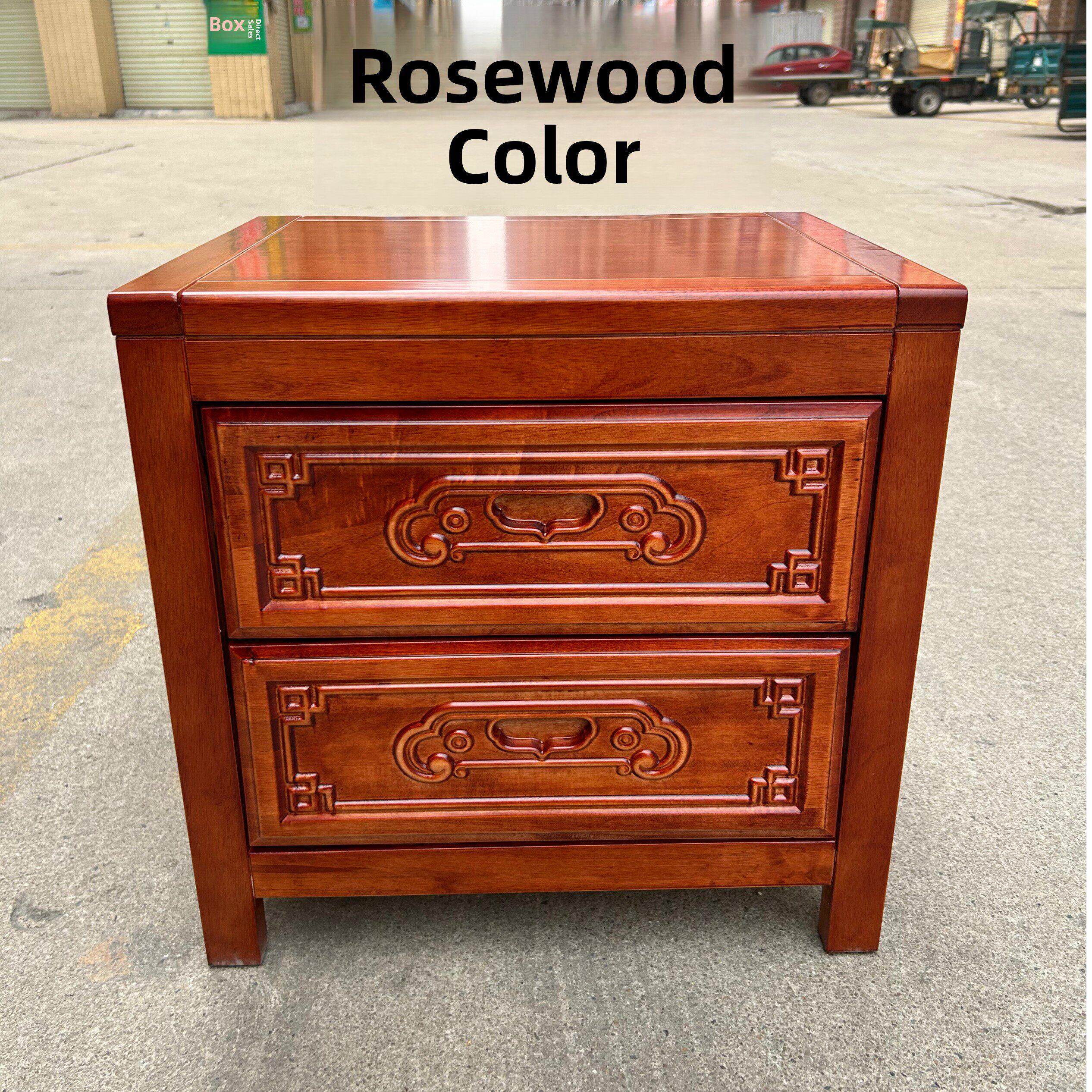 红木实木床头柜古董雕刻中国风格存储简单双抽屉橡木红木黑金柜