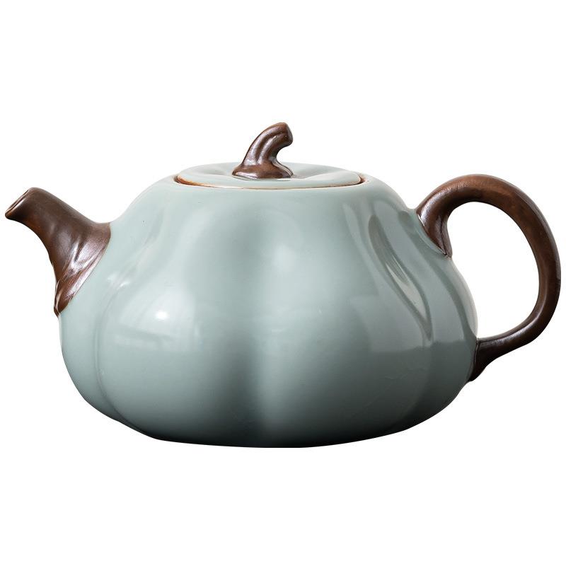 天青南瓜壶汝窑茶壶陶瓷手工单壶大号功夫茶具汝瓷可养泡茶壶