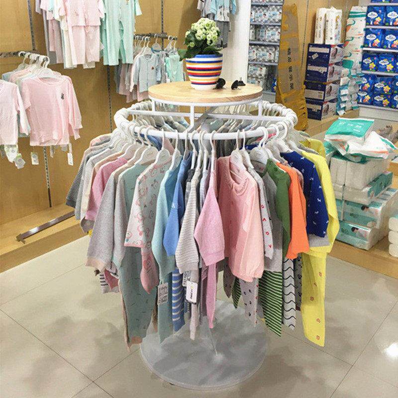 高档童装店展示架圆形旋转落地挂衣架服装货架中岛陈列架衣服架子