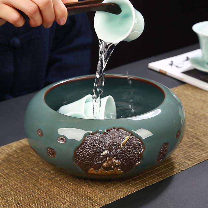 珐琅彩陶瓷茶洗汝窑洗茶碗笔洗大号功夫茶具配件洗茶盆茶杯收纳