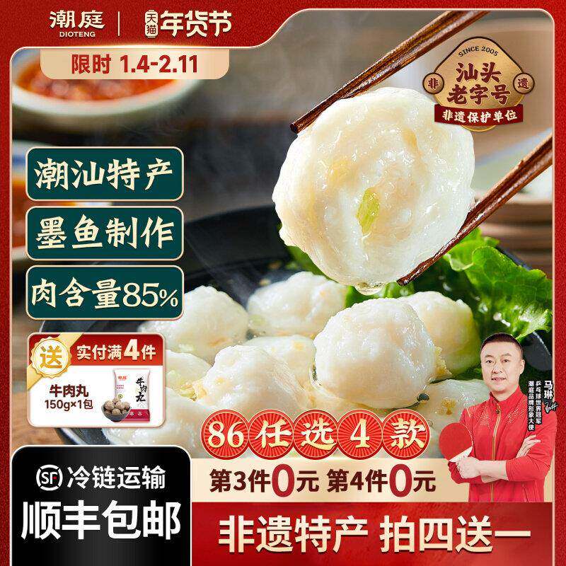 潮庭 小墨鱼丸潮汕正宗 台湾花枝丸商用火锅烧烤食材生鲜达濠鱼丸