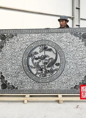 石雕青石祥云纹荷花鱼壁画 画中式石板画 画浮雕踏步台阶过门石地