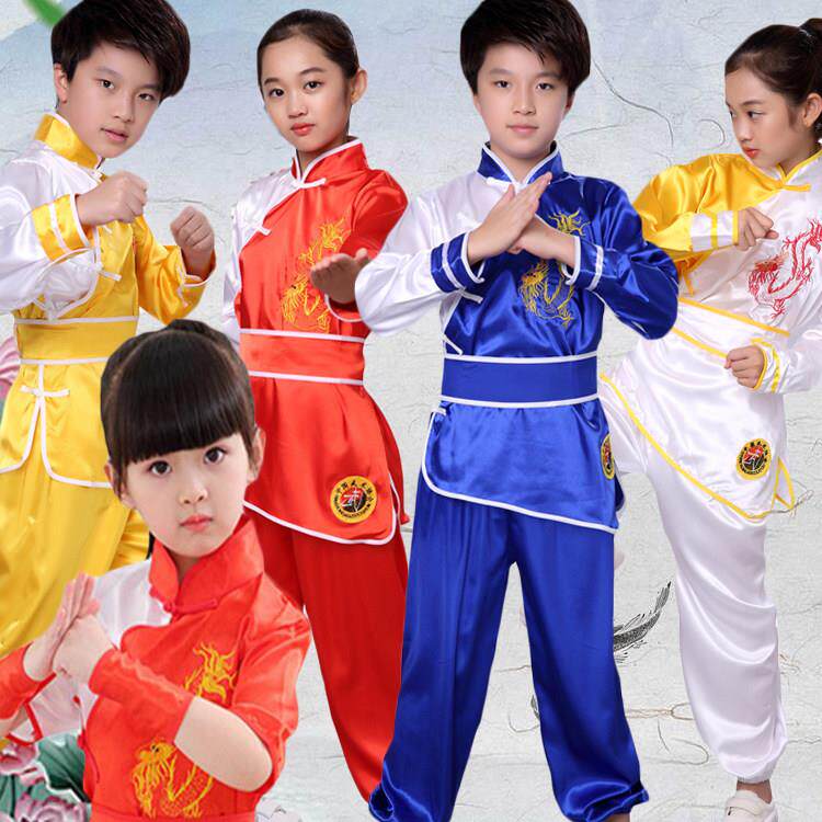 儿童武术演出服元旦小学生练功长短袖秀龙中国功夫男女比赛表演服