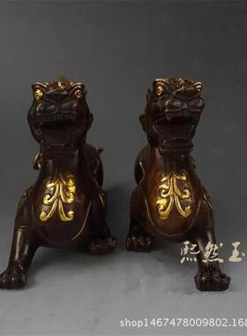 仿古纯铜鎏金如意貔貅 大小号鎏金貔貅摆件一对 古玩铜器礼品