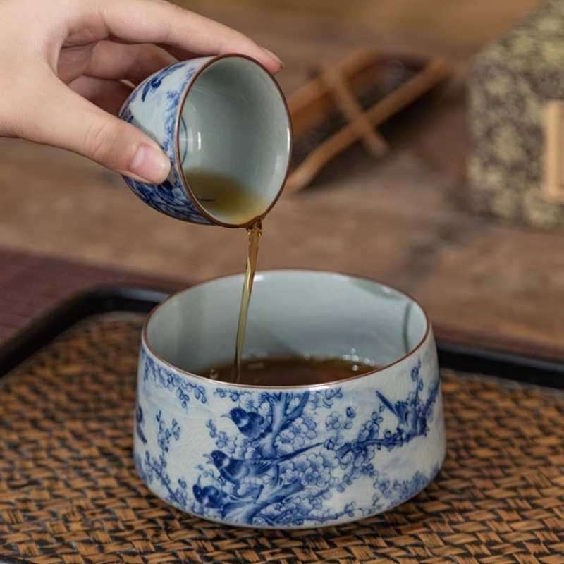 景德镇青花陶泥花鸟茶洗水盂家用茶渣缸陶瓷水洗废水缸茶道零配件,餐饮具,茶台废水/渣桶,淘宝优惠券,粉丝福利购,淘宝优惠卷