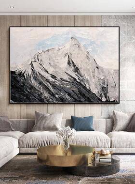 现简约风格客厅装饰雪峰风画景挂QX202012画长方后形灰白色山川现