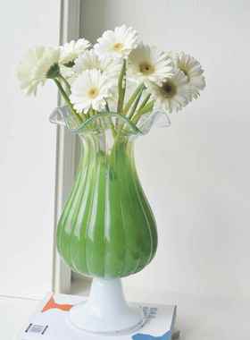 中古侘寂风拼色风灯插花花器玻璃花瓶家居水养花装饰客厅玄关摆件