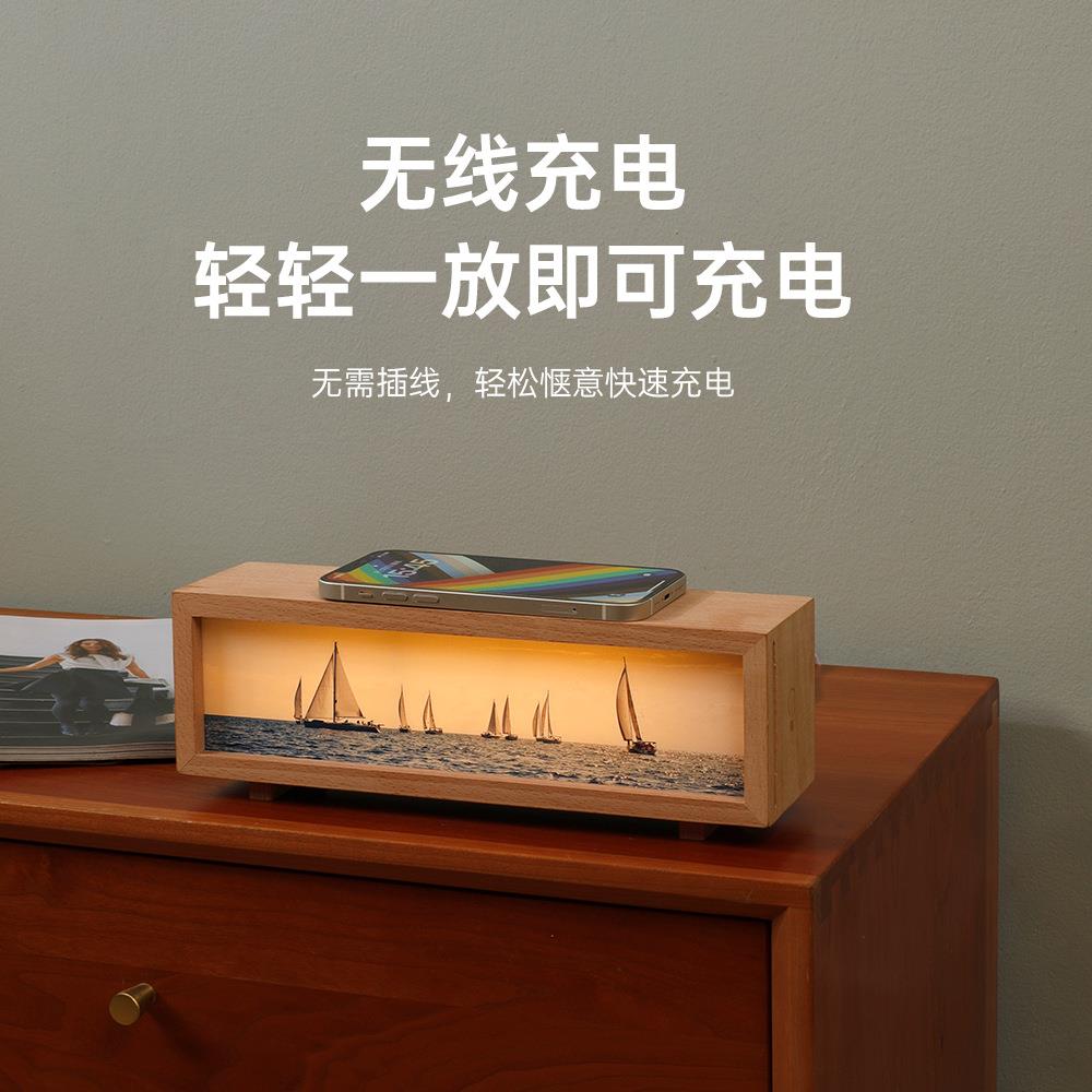 床新款创意木纹333无线灯光画小夜灯充三色灯光触调节摸头摆件灯