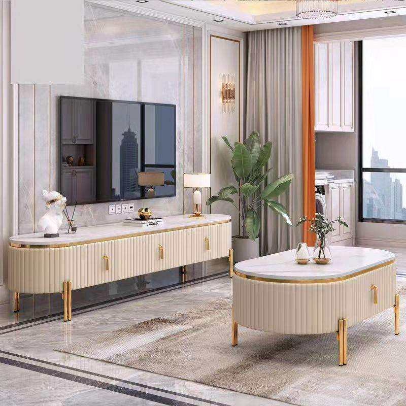 轻奢电视柜茶几组合套装岩板台面后现代极简约小户型客厅地柜矮柜