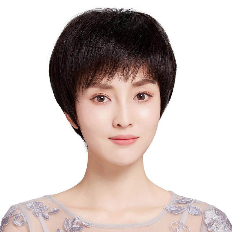 假发女全头套短发妈妈真发女士中老年自然真人发丝假发套手织定制