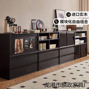 橡胶木实木组合电视柜自由组合格子柜家用客厅餐边柜储物落地矮柜