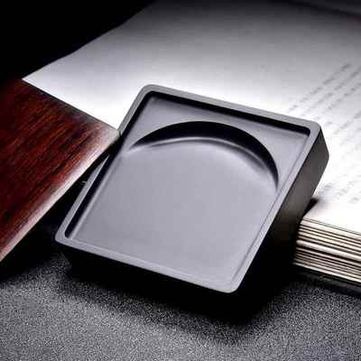 高档安徽歙砚学名生砚黑台带盖书法专用墨盒墨海墨池磨泥墨条天然