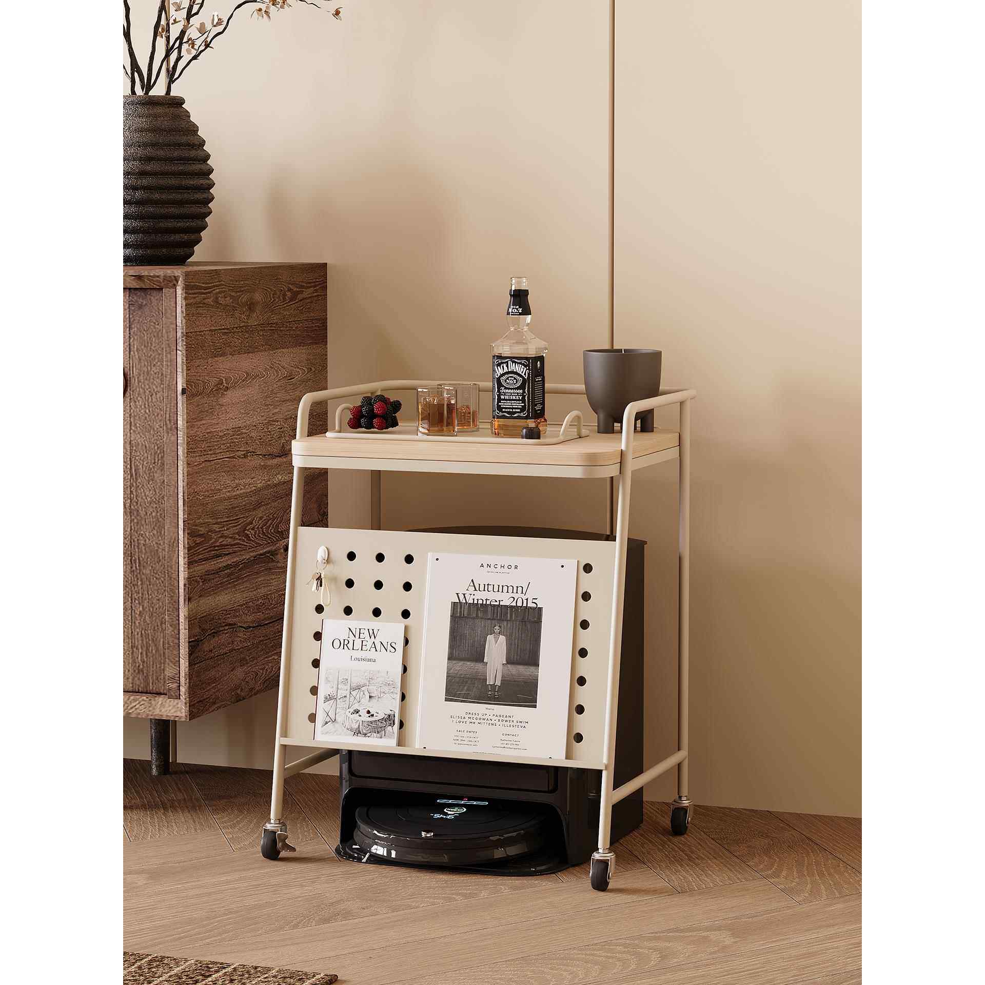 扫地机器人上方置物架带洞洞板基站打印机收纳柜落地鱼缸架边几