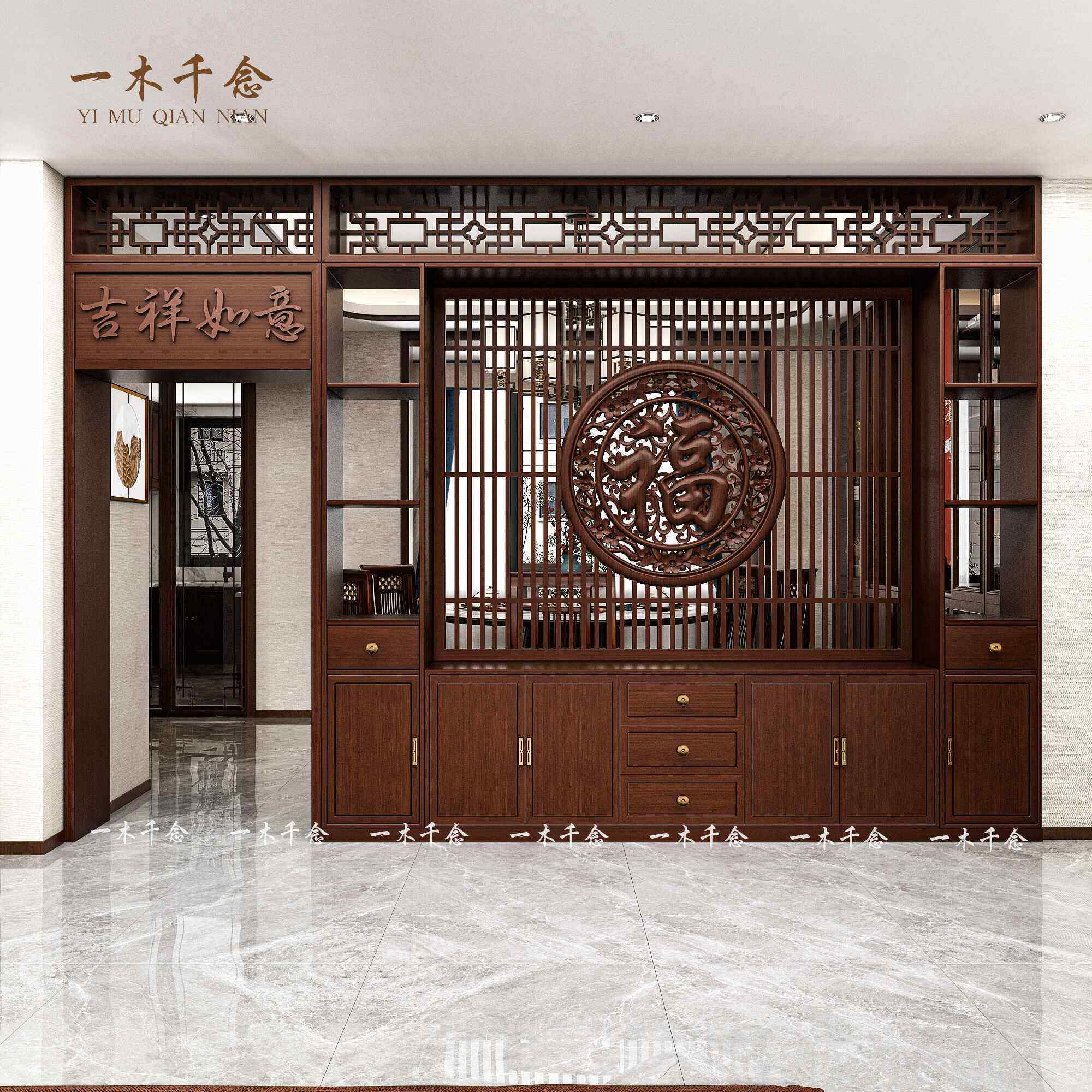 新中式实木屏风隔断客厅2025新款博古架月洞门拱门入户玄关柜定制