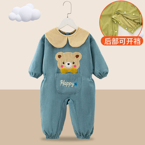 儿童连体罩衣秋冬季男童宝宝画画防水防脏婴儿爬行爬爬服女童外穿