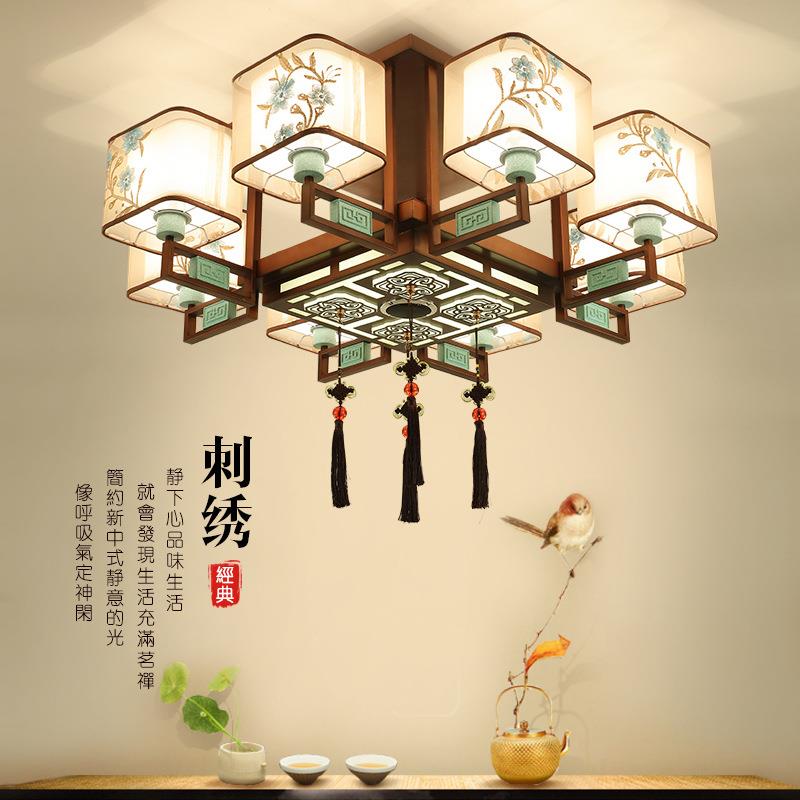 新中式室吸顶灯国542风现简约长形卧中餐厅灯led客厅灯灯具套方餐