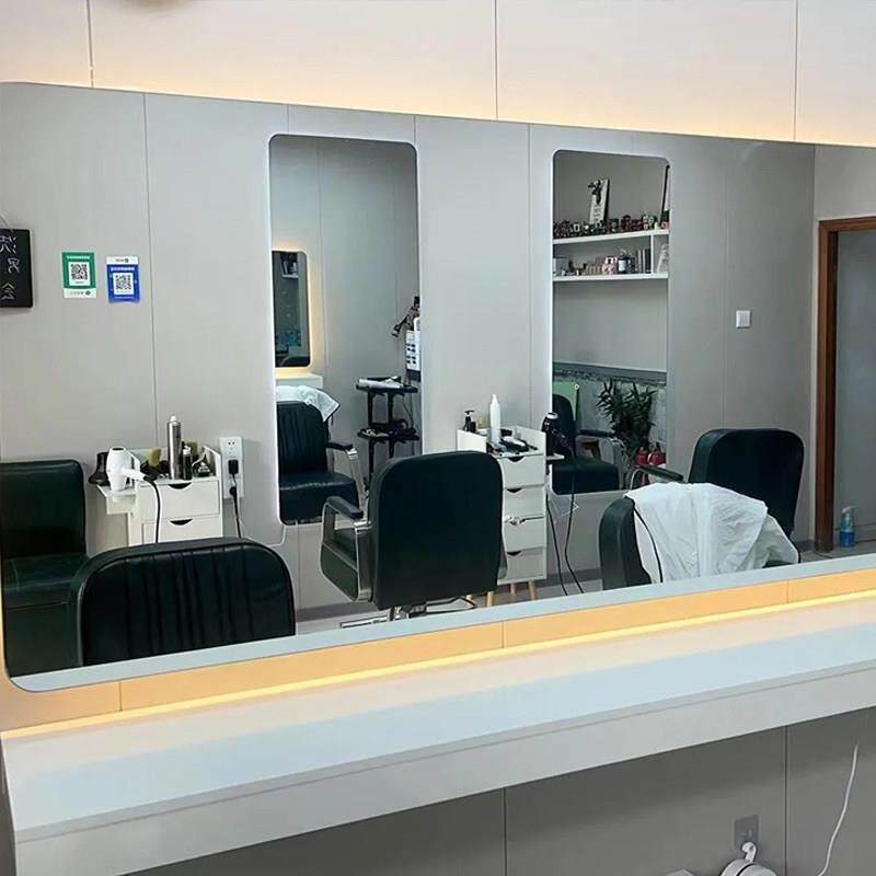 木制台面美发店镜台专用发廊专用烫染区吊柜一体理发店长条工作台