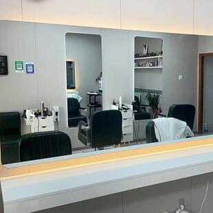 木制台面美发店镜台专用发廊专用烫染区吊柜一体理发店长条工作台